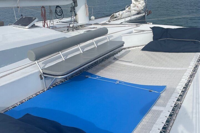 Comfortable cushioned seating and beanbags aboard