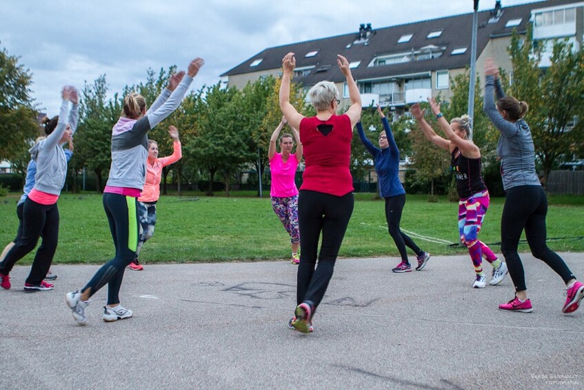 Exercising outdoors during a challenging bootcamp training