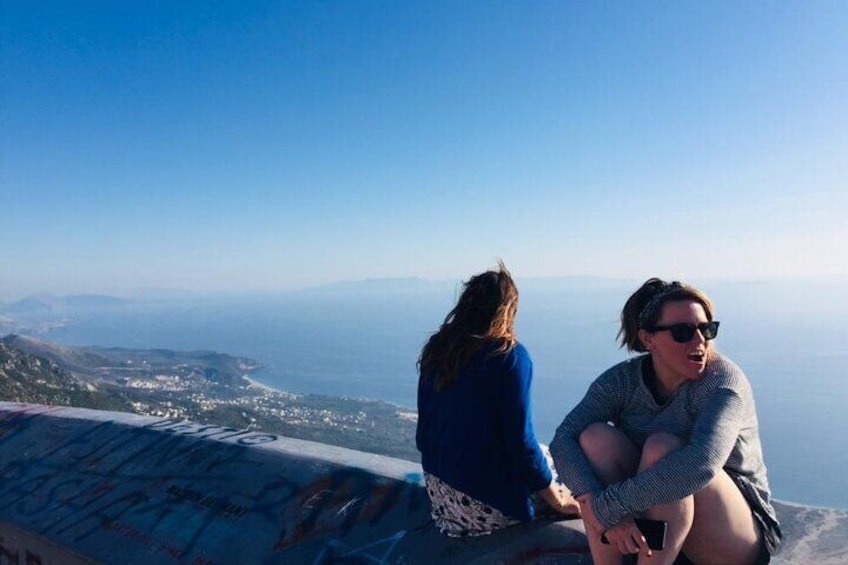 American tourists having some picture in top of the mount (Llogara)