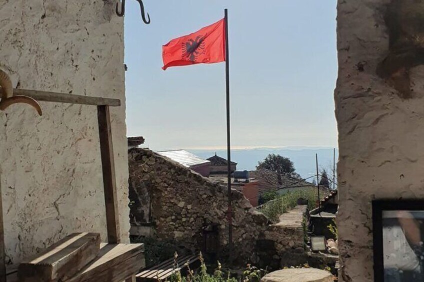 Albanian flag inside the city of Kruja