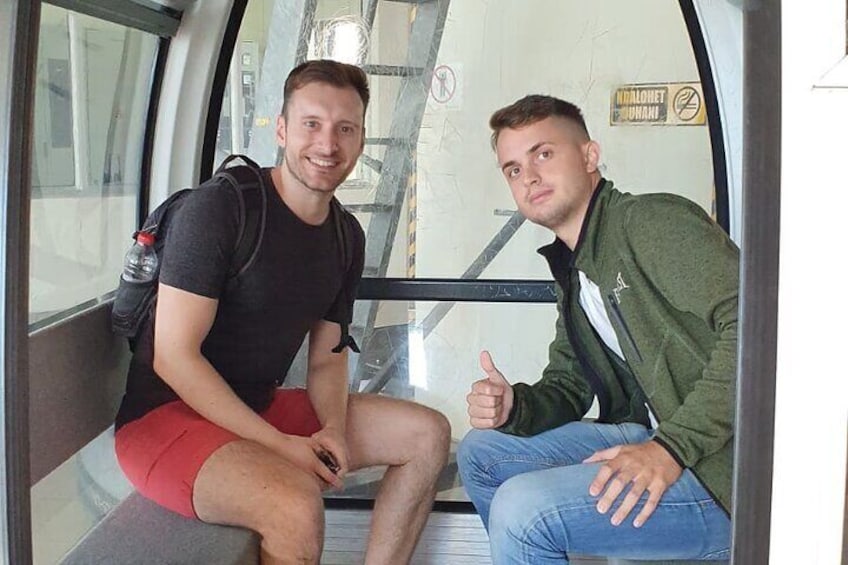 Rich and Nicolo before setting off in the cable car