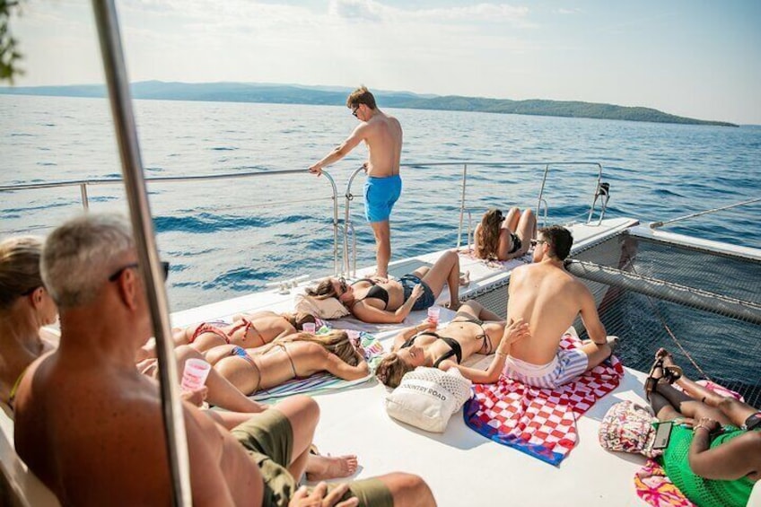 From Split Catamaran tour Golden Horn & Brač with Food and Drinks