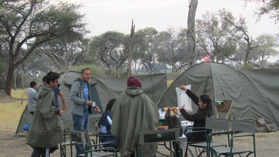 Clients being shown the map on how the tour will cover which areas of the Okavango delta
