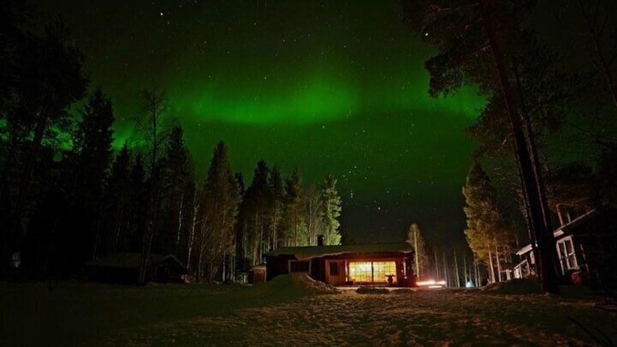 Northern lights in old cottage
