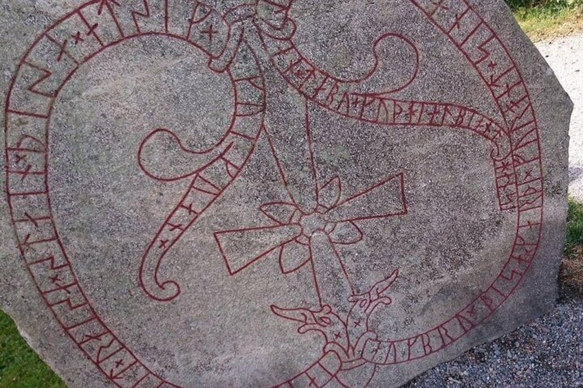 Rune stone at the Viking bridge.