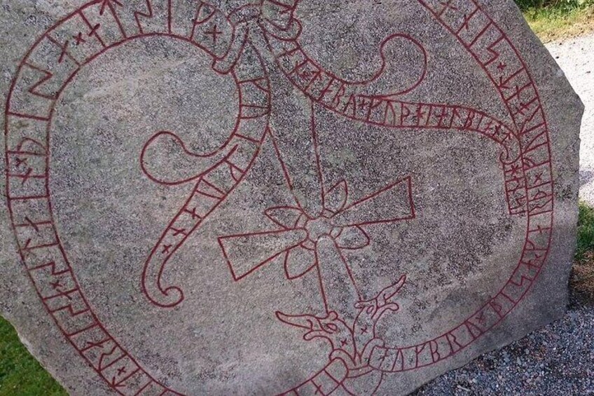 Rune stone at the Viking bridge.