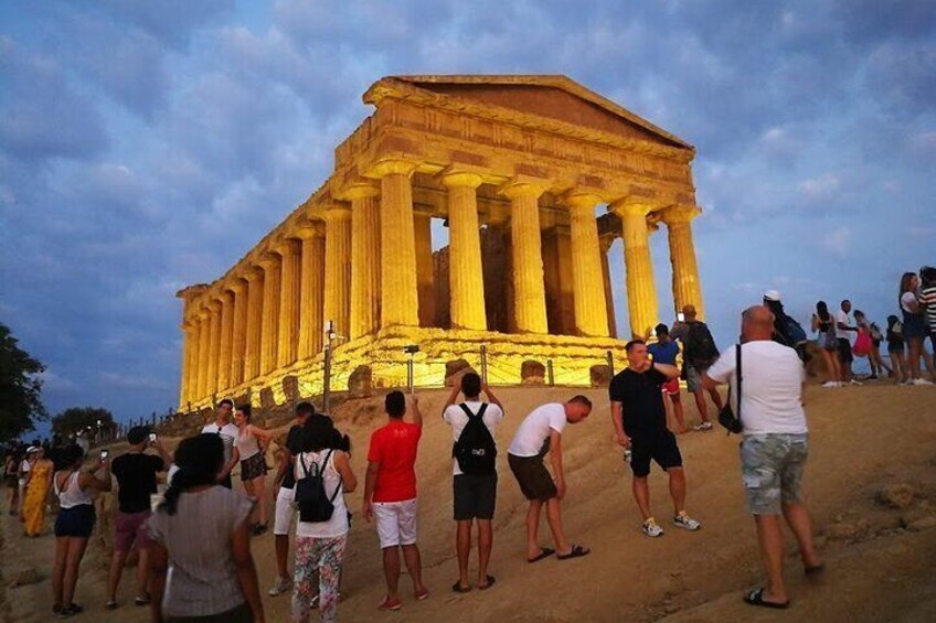 The Temple of Concordia lit up