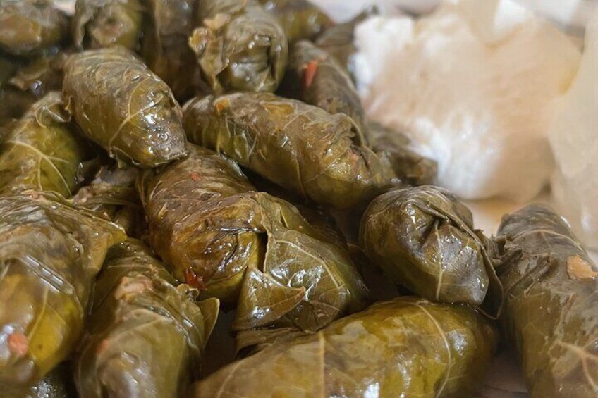 Dolmades, stuffed vine leaves - ask us about our food