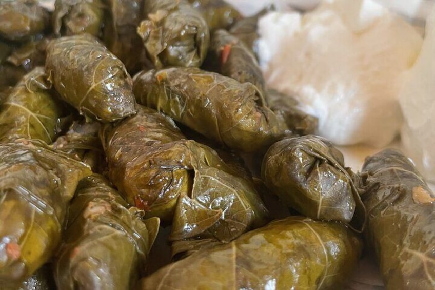 Dolmades, stuffed vine leaves - ask us about our food