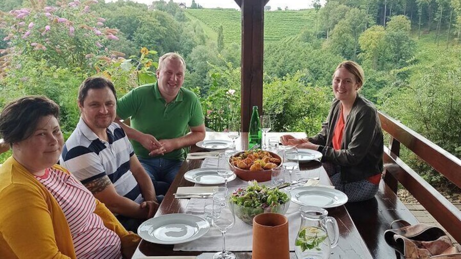 Enjoying wines and lunch