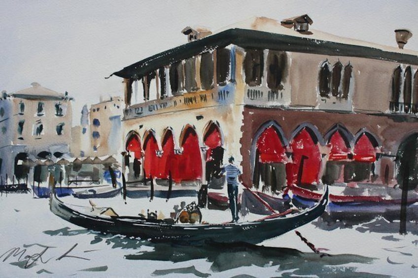 Show item 4 of 6. Venice fishmarket in watercolour