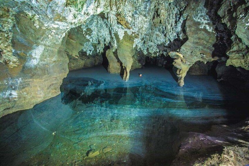 An underground lake in the Sterkfontein caves