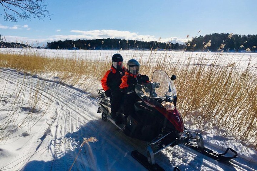 You will drive on land and on the sea ice