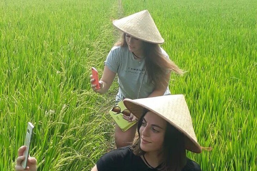 Selfie moments at rice fields 