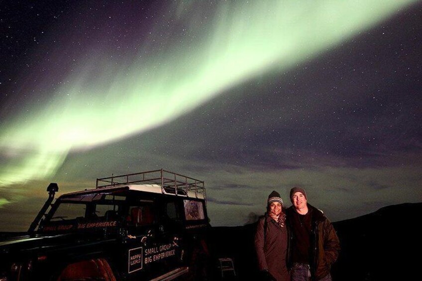 Posing with the superjeep under Aurora.