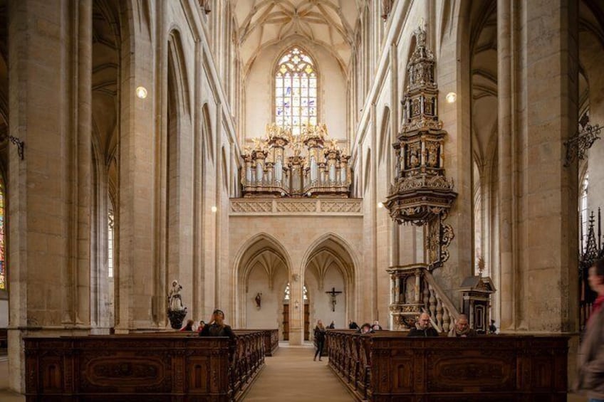 UNESCO-listed St. Barbara’s Cathedral has an intricate Gothic-style design.