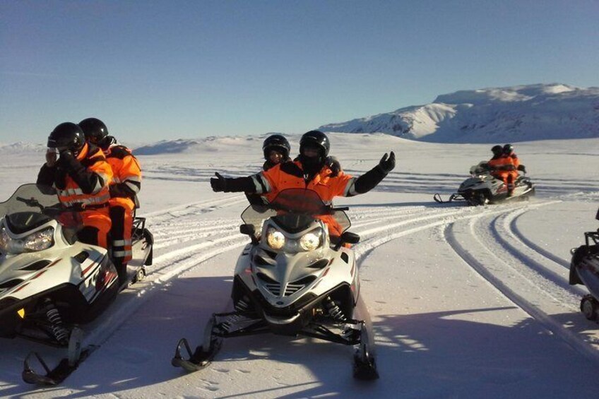 Snowmobiling on Langjökull Glacier