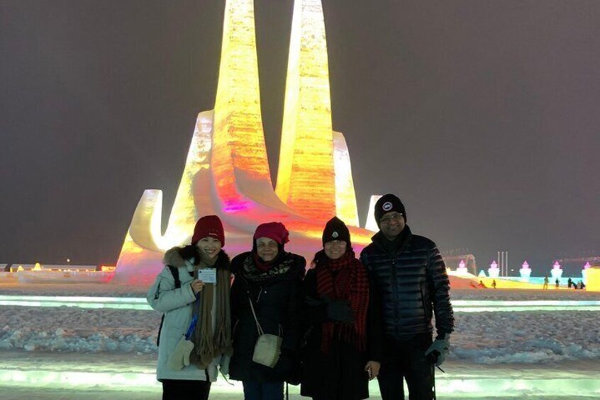 Inside Harbin ice and snow world Harbin Private Tour Guide with clients