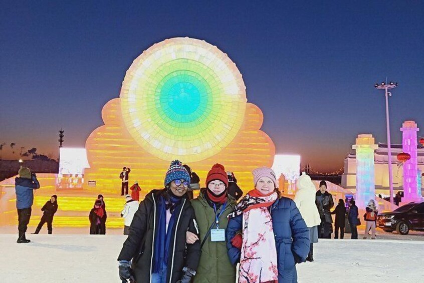 Helen with her guests at Harbin ice and snow world 2019 