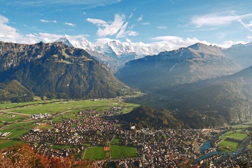 Interlaken with Eiger, Mönch and Jungfrau mountain range in the back