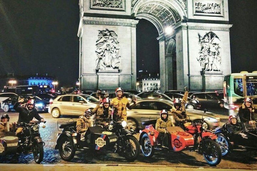 Paris Vintage Tour by Night on a Sidecar with Champagne included