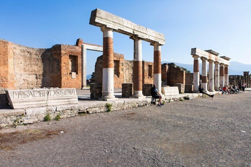 Ruins of municipal buildings and temples dot Pompeii’s Civil Forum.
