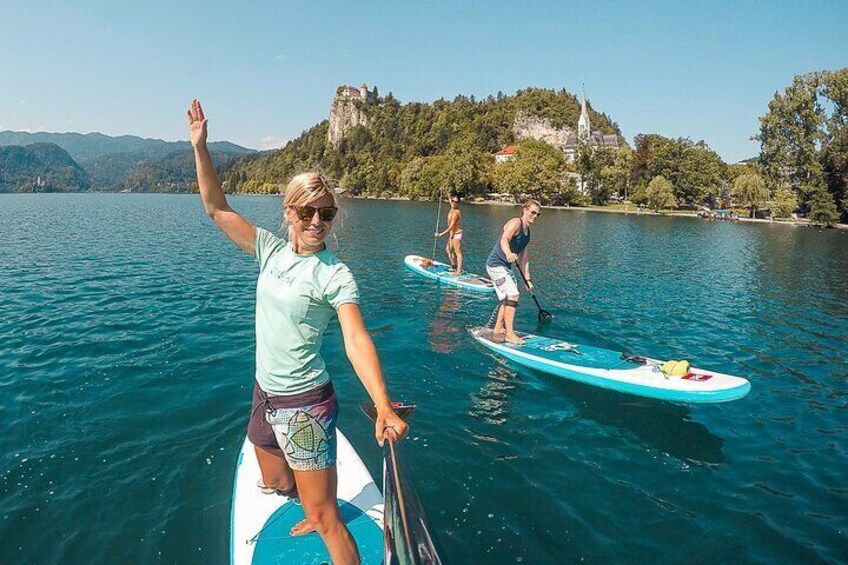 SUPing with view on Bled Castle