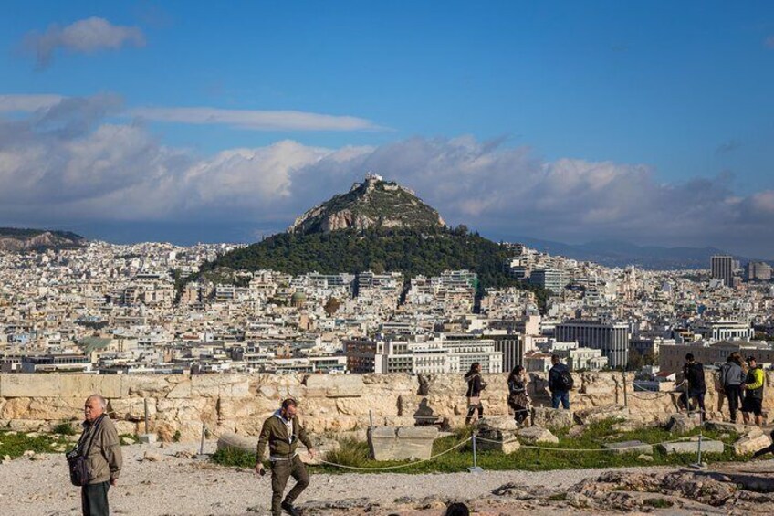 From the Acropolis, you have an impressive view of Mount Lycabettus which sits in the center of Athens.