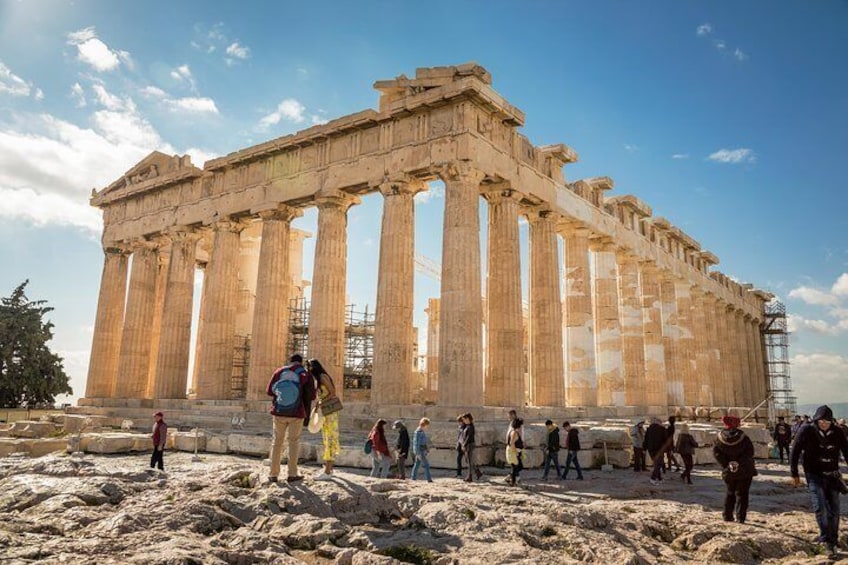 The Parthenon was dedicated to Athena, the patron goddess of the city of Athens, and is part of the iconic Acropolis.