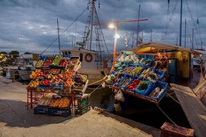The harbor of Egina at night. 