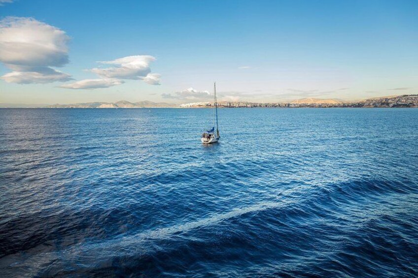 View at sea on the Saronic Gulf from the Evermore Cruise ship.