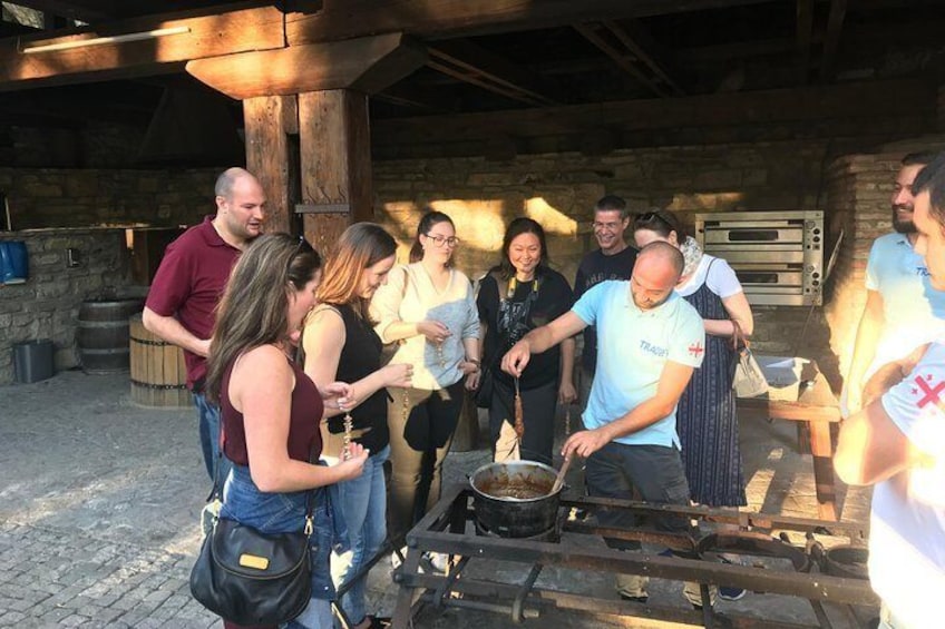 Churchkhela (Georgian Snickers) preparation master class by our super guide Oto 
