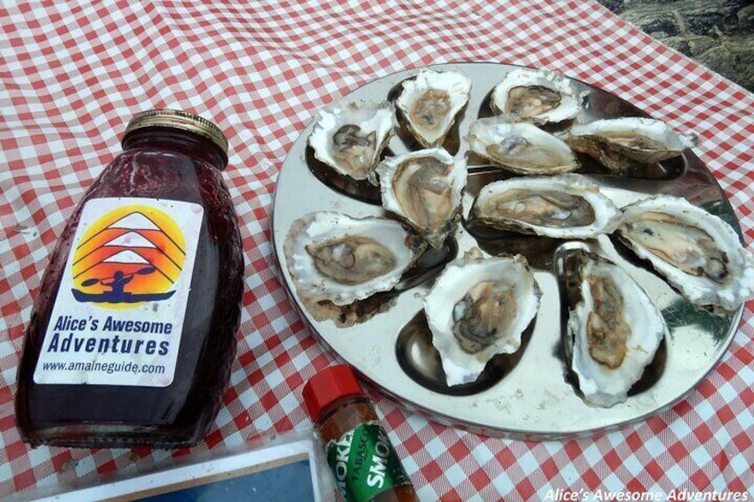 Alice's Maine Wild Blueberry Mignonette Sauce and just shucked Mere Point Oysters