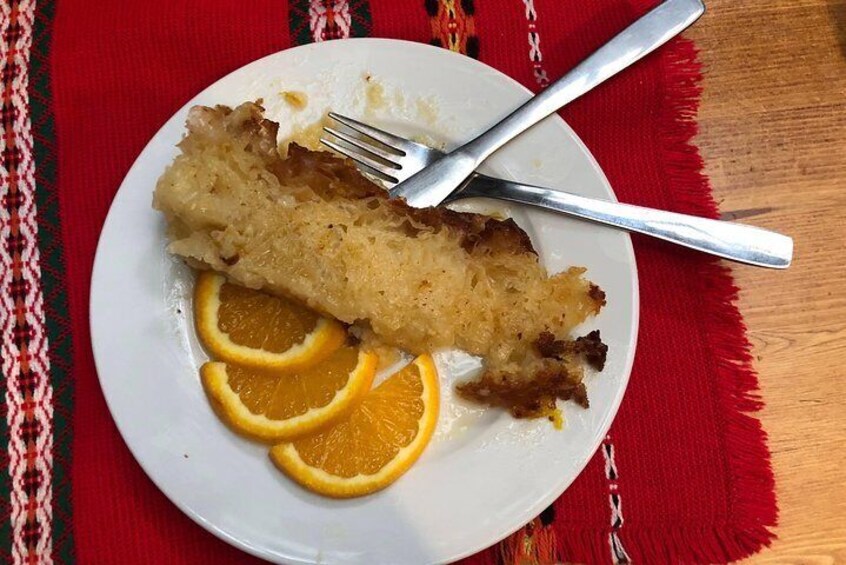 Banitza with orange syrup - a fresh dessert in a traditional Bulgarian setting