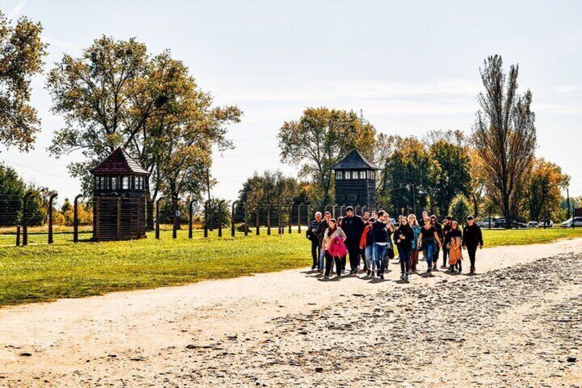 Visitors group in Birkenau