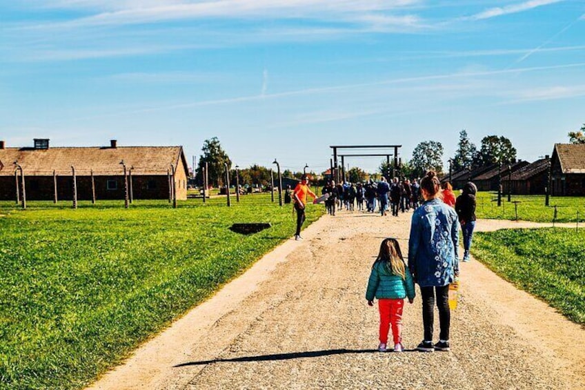 Visitors group in Birkenau