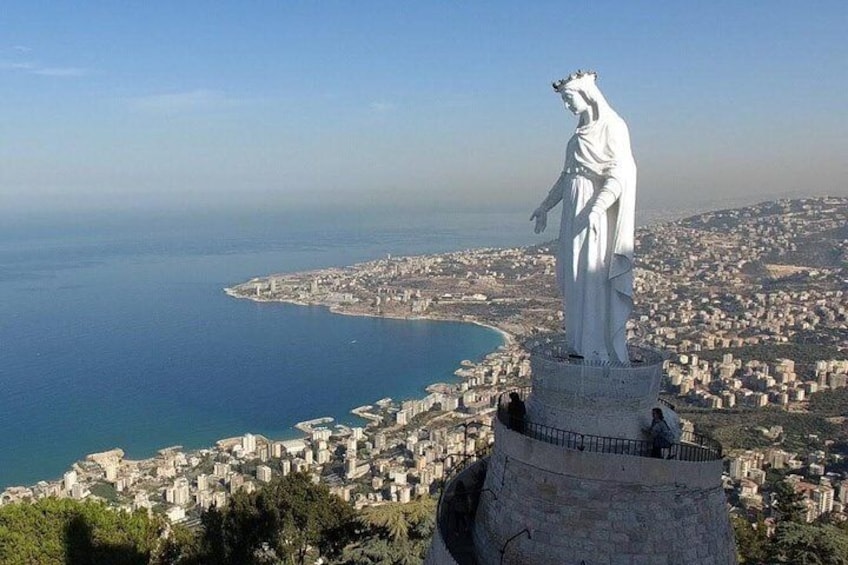 Virgin Mary status in Harissa sea view