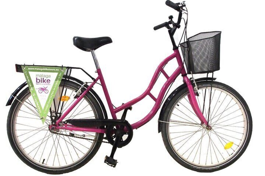 Unisex city bikes with 26" wheels available in pink or black.