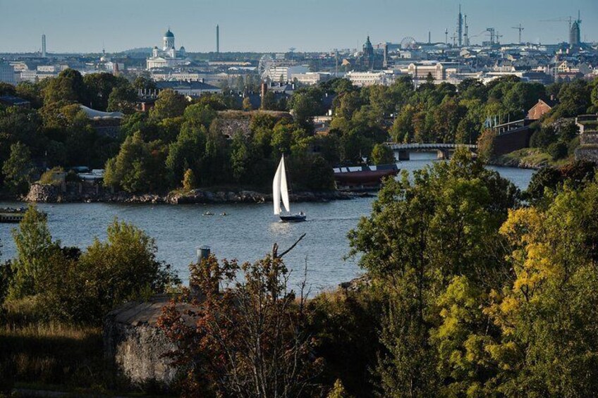 Overlooking Suomenlinna into Helsinki city from Vallisaari