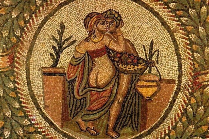 A detail of the mosaic at the Roman Villa