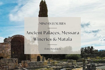 Gamle paladser med minoiske vinruter og den ikoniske Matala-strand fra Hera...