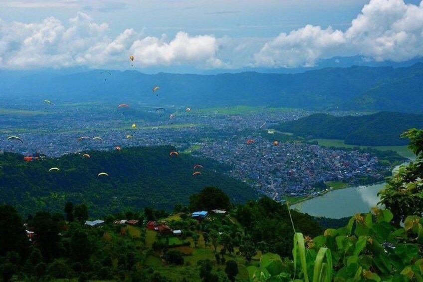 Paragliders View over Sarangkot Village 