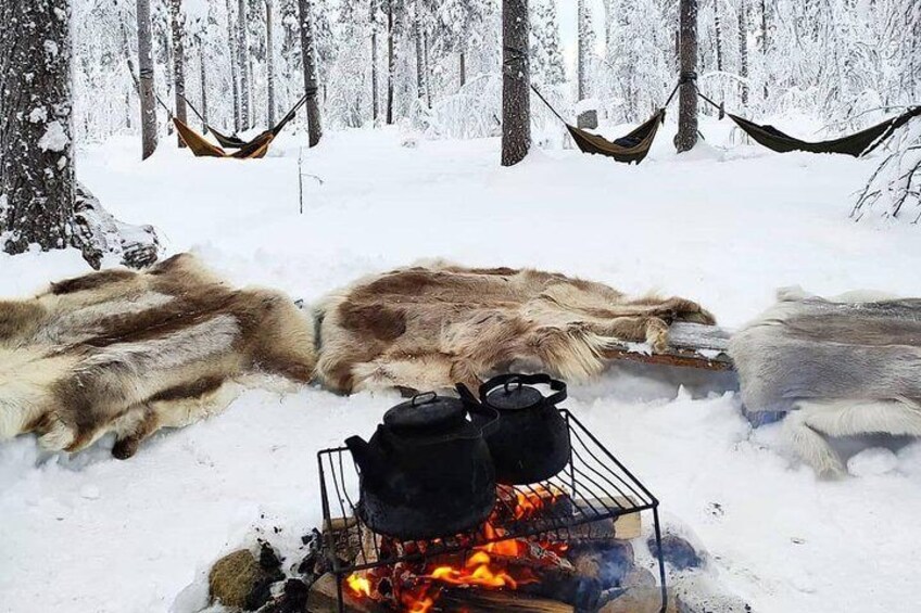 The campfire warms you on a cold day