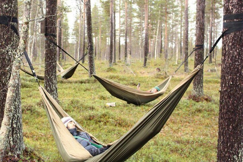 Relaxing in the hammocks