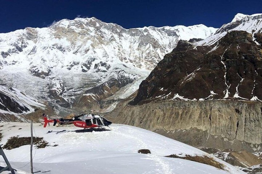 heli landing on Annapurna Base camp