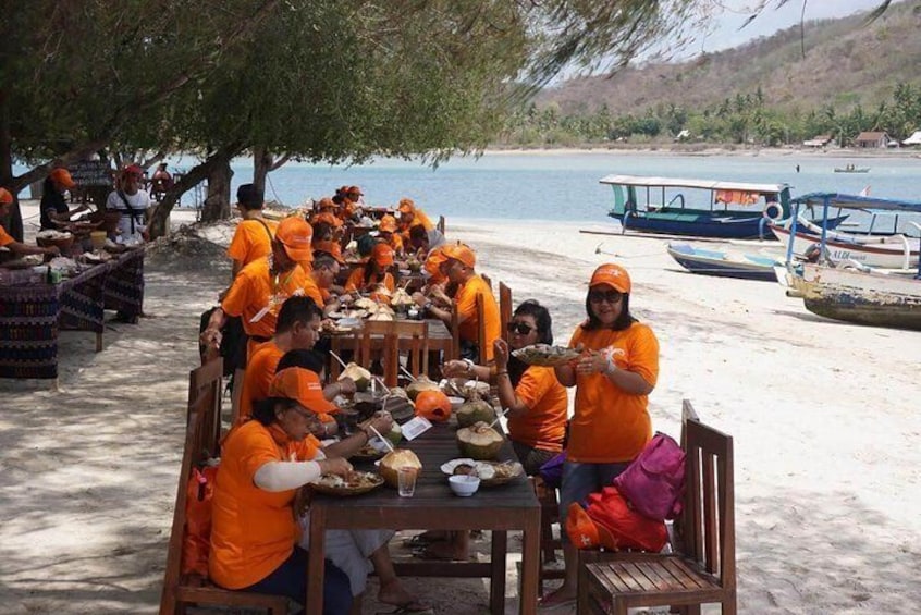 lunch on the beach side in Gili sudak