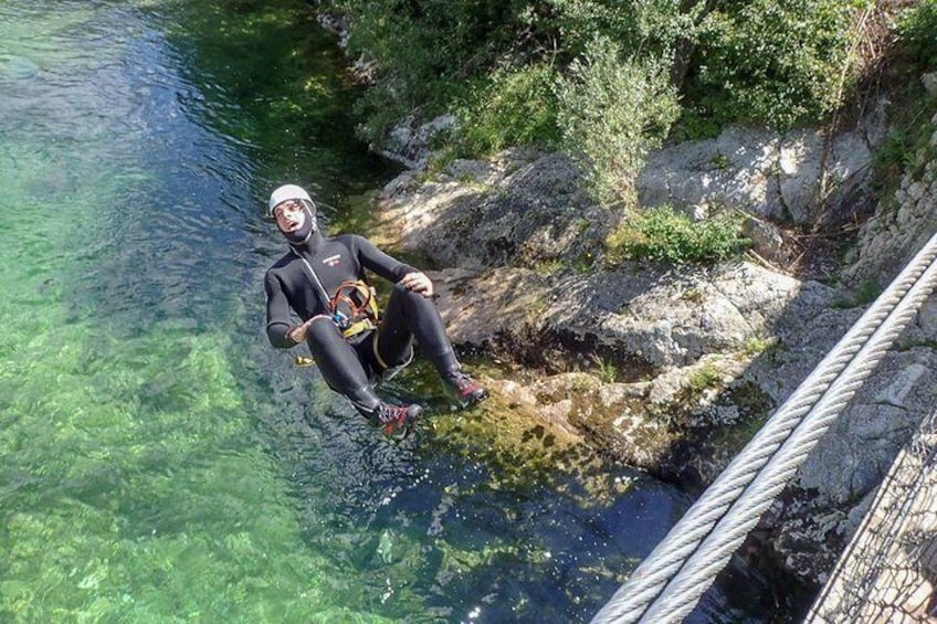 Canyoning Bled Slovenia Jumping from Bridge into Sava Bohinjka