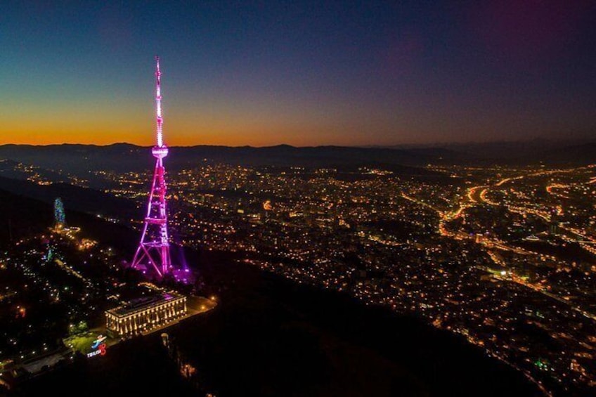 The view of night Tbilisi from Mtatsminda