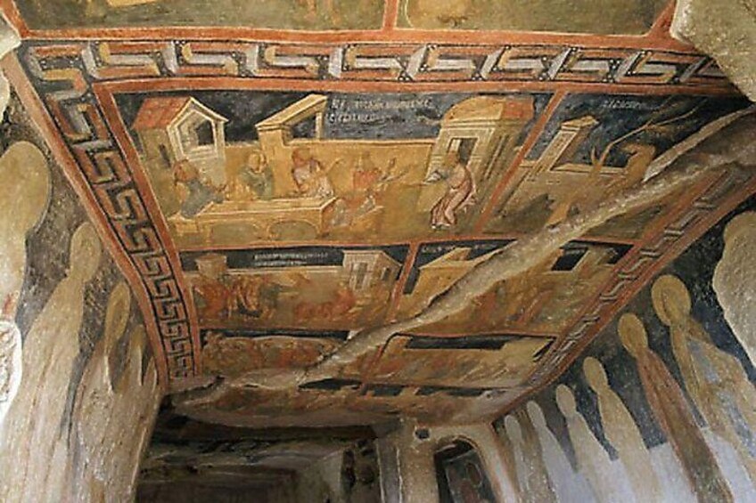 Frescoes inside rock churches