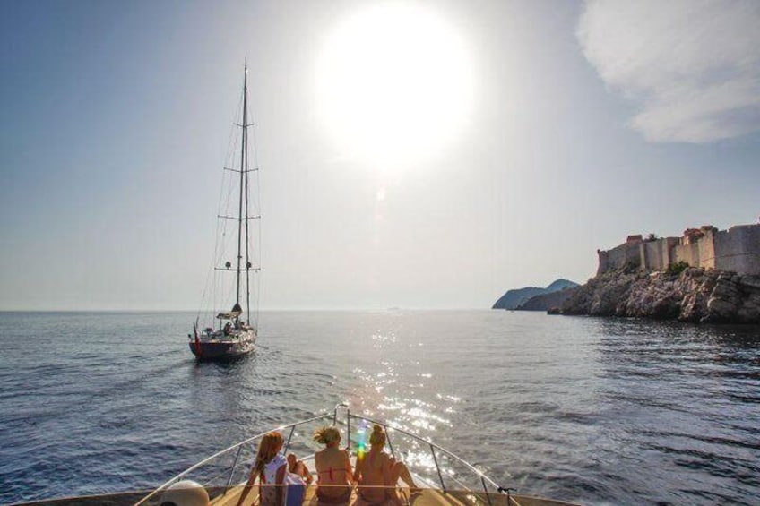 Beatifull scenery of Dubrovnik old town from the yacht
